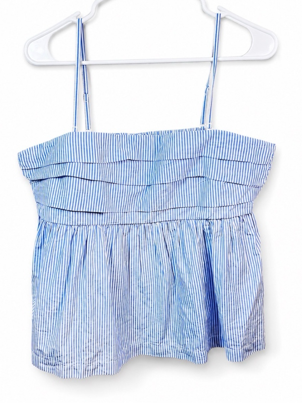 Lucky Brand Blue and White Pinstripes smocked Babydoll Cami Tank Top XL